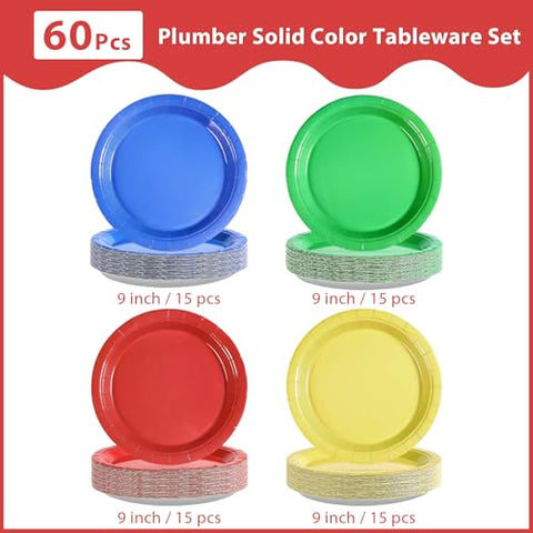 60 Pcs Solid Red Green Blue Yellow Party Plates - Grencian