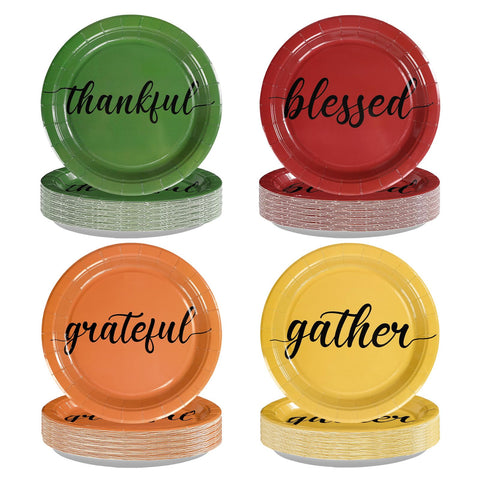 60 Pcs Thankful Grateful Blessed Party Plates