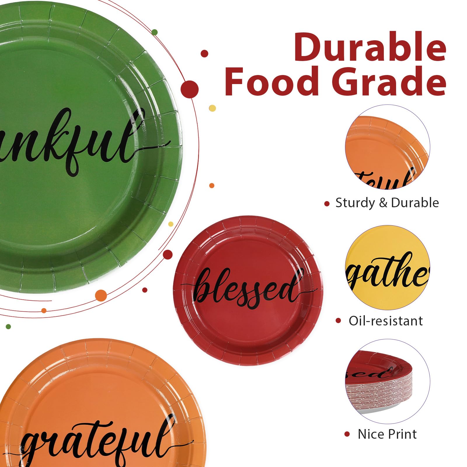 60 Pcs Thankful Grateful Blessed Party Plates