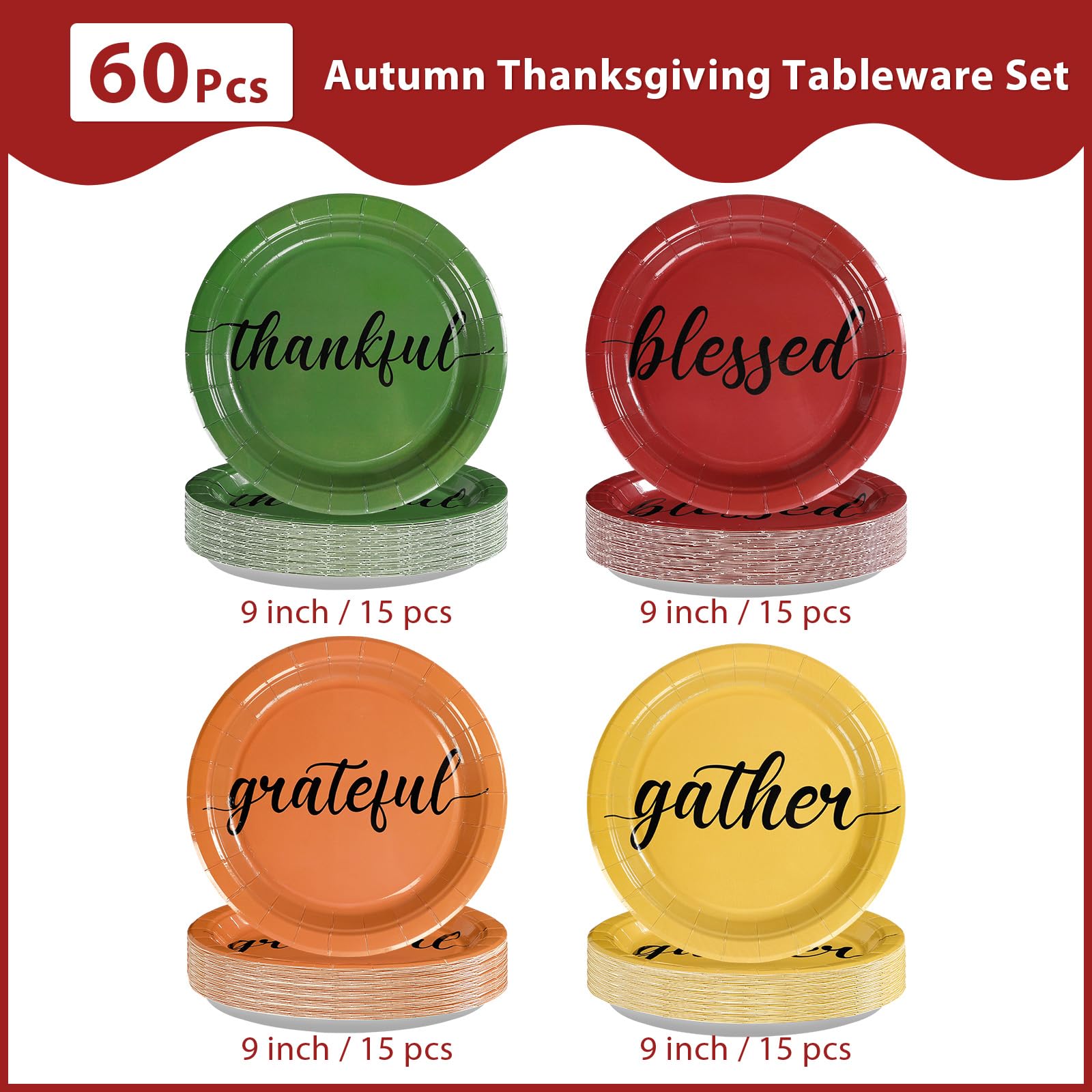 60 Pcs Thankful Grateful Blessed Party Plates