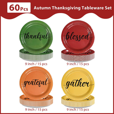 60 Pcs Thankful Grateful Blessed Party Plates