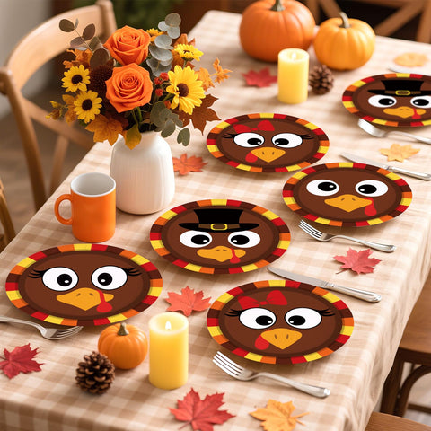 60 Pcs Thanksgiving Turkey Face Party Plates - Grencian