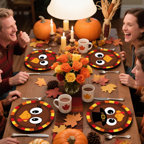60 Pcs Thanksgiving Turkey Face Party Plates - Grencian