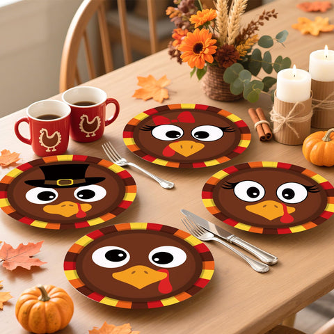 60 Pcs Thanksgiving Turkey Face Party Plates - Grencian