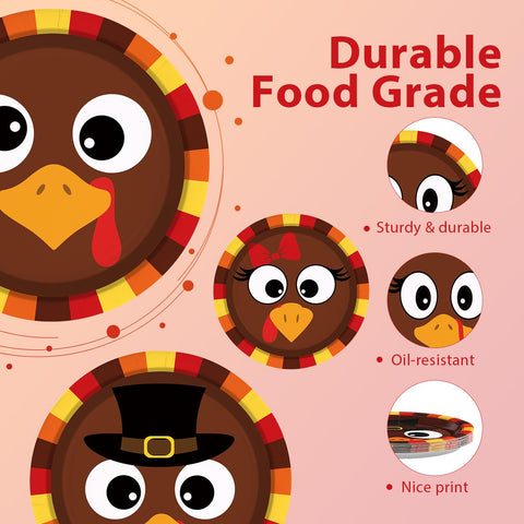 60 Pcs Thanksgiving Turkey Face Party Plates - Grencian