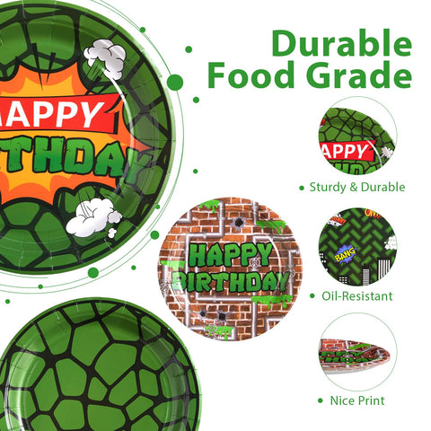 60 Pcs Turtle Birthday Party Plates - Grencian