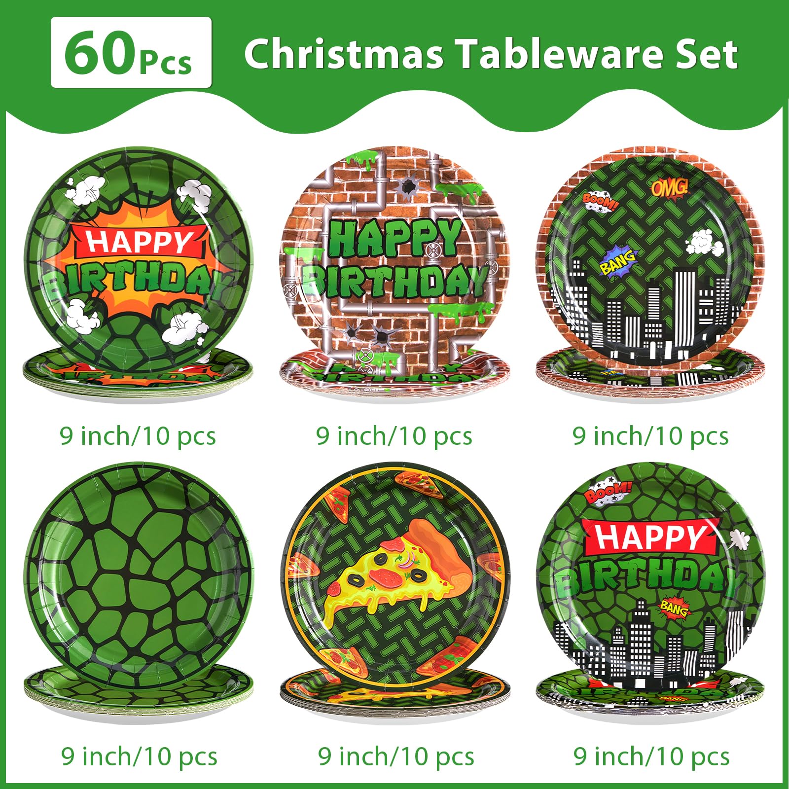 60 Pcs Turtle Birthday Party Plates - Grencian