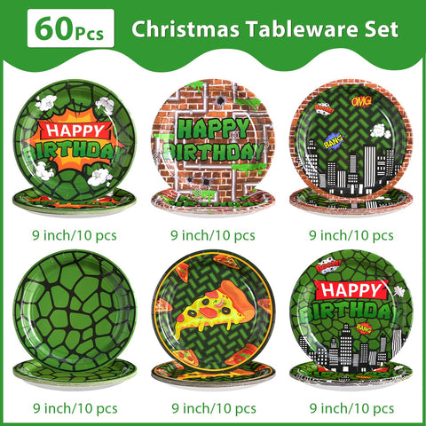 60 Pcs Turtle Birthday Party Plates - Grencian