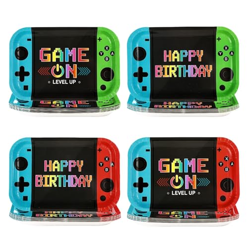 60 Pcs Video Game Birthday Square Paper Plates - Grencian