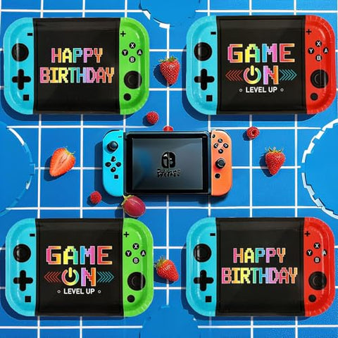 60 Pcs Video Game Birthday Square Paper Plates - Grencian