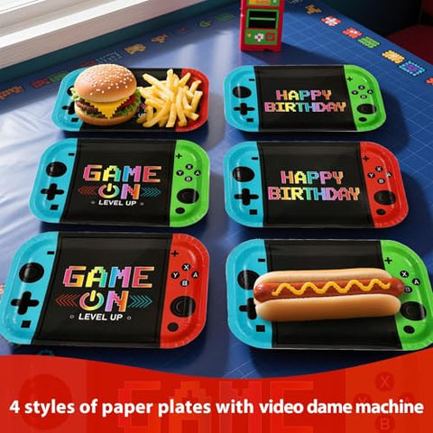 60 Pcs Video Game Birthday Square Paper Plates - Grencian
