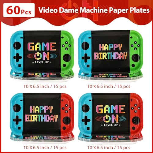 60 Pcs Video Game Birthday Square Paper Plates - Grencian