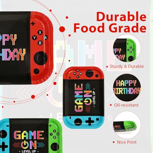 60 Pcs Video Game Birthday Square Paper Plates - Grencian