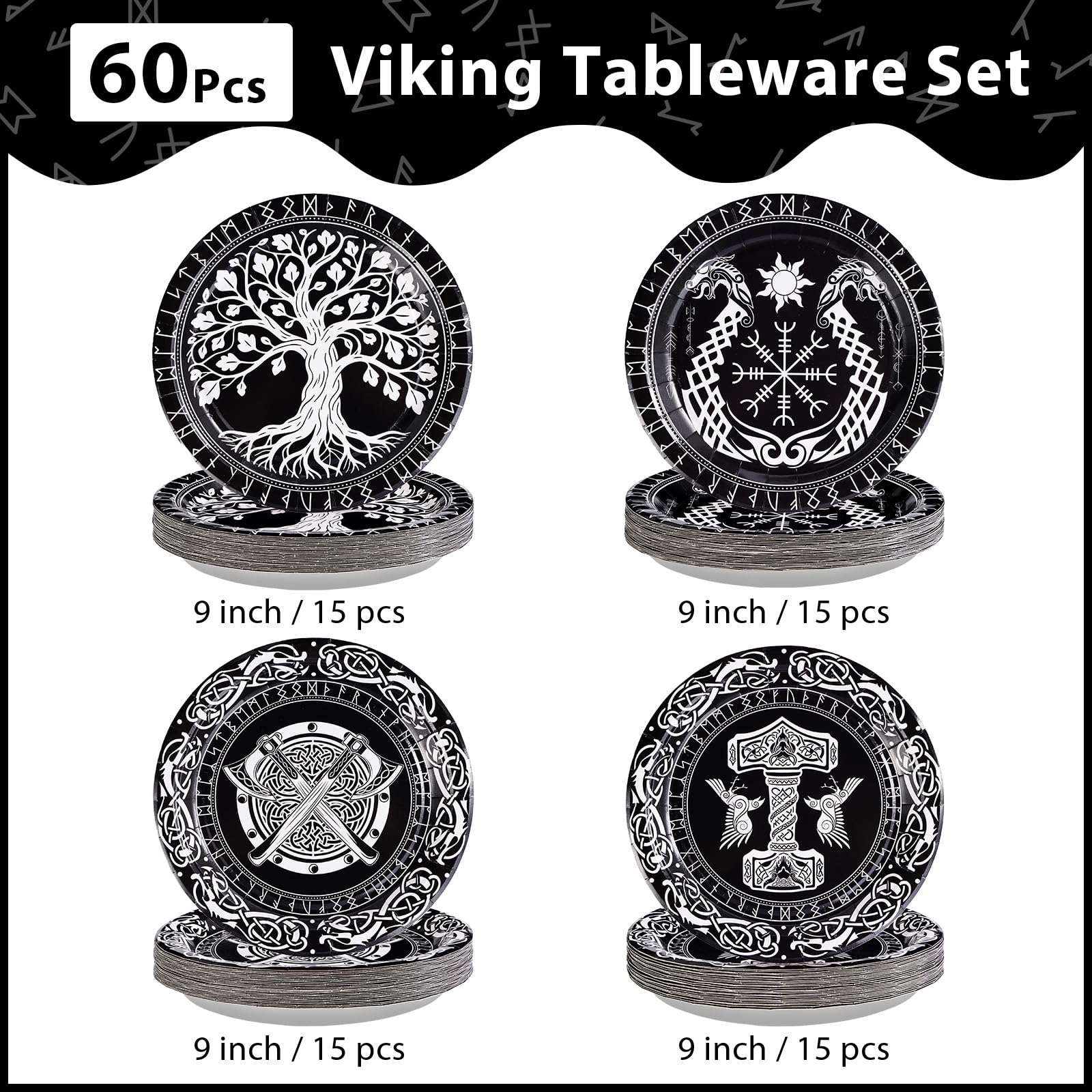 60 Pcs Viking Warrior Themed Party Plates - Grencian