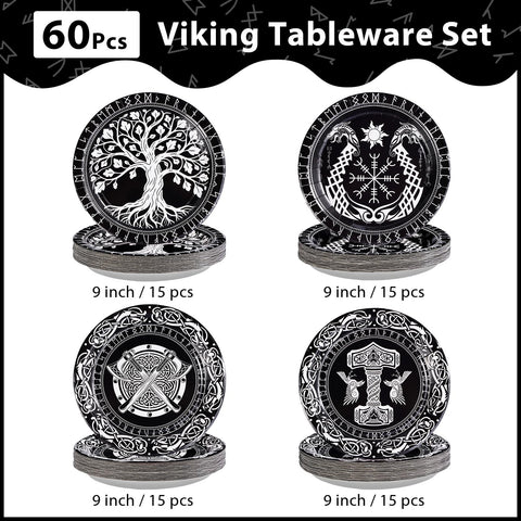 60 Pcs Viking Warrior Themed Party Plates - Grencian