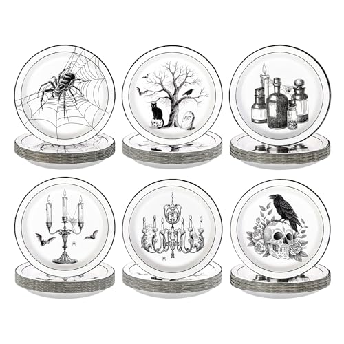 60 Pcs Vintage Halloween Party Plates - Grencian