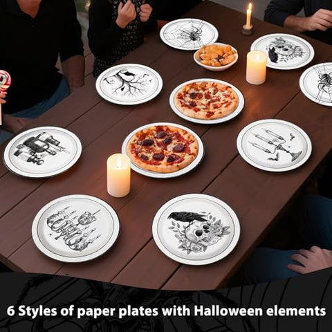 60 Pcs Vintage Halloween Party Plates - Grencian