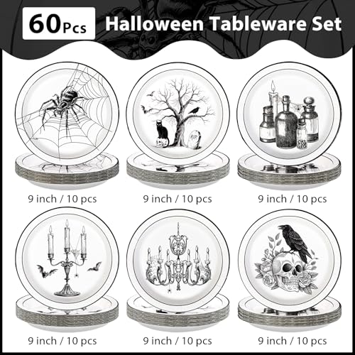 60 Pcs Vintage Halloween Party Plates - Grencian