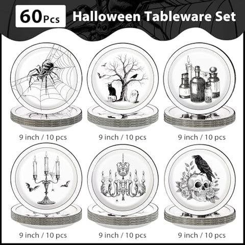 60 Pcs Vintage Halloween Party Plates - Grencian