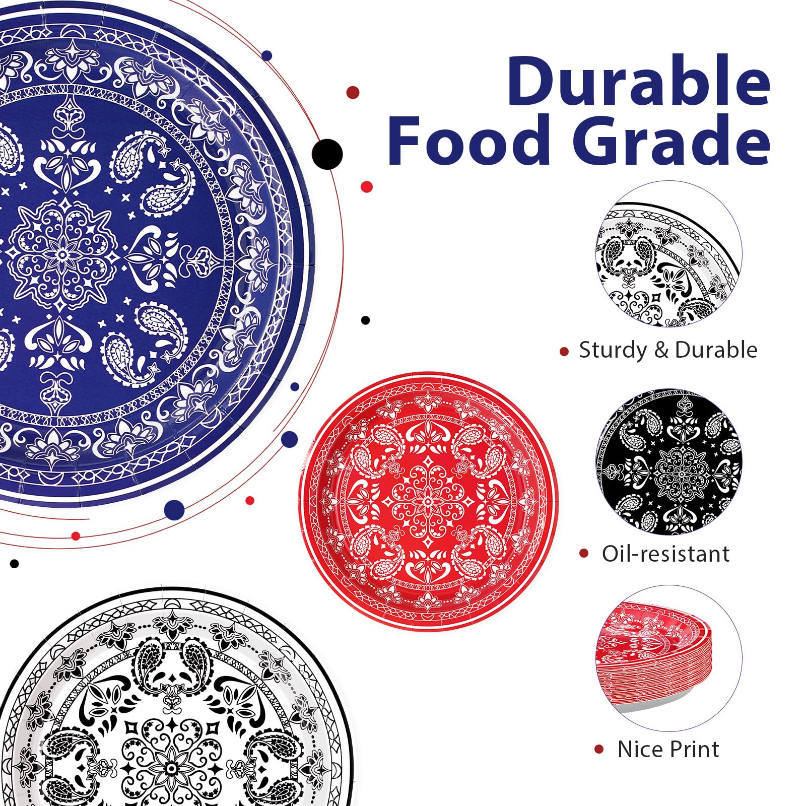 60 Pcs Western Bandana Party Plates - Grencian
