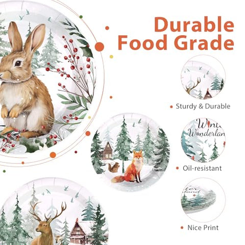 60 Pcs Winter Woodland Animals Party Plates
