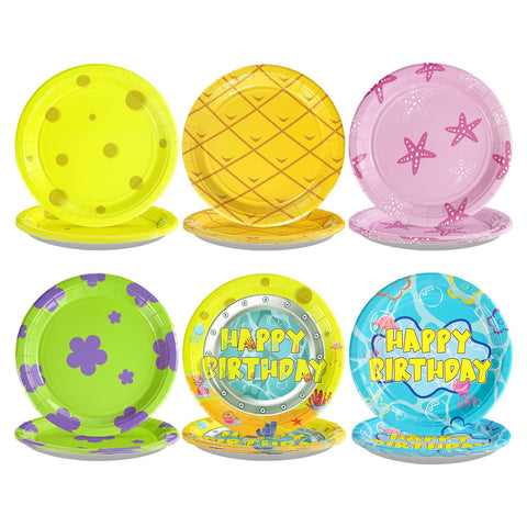 60 Pcs Yellow Cartoon Birthday Party Plates - Grencian