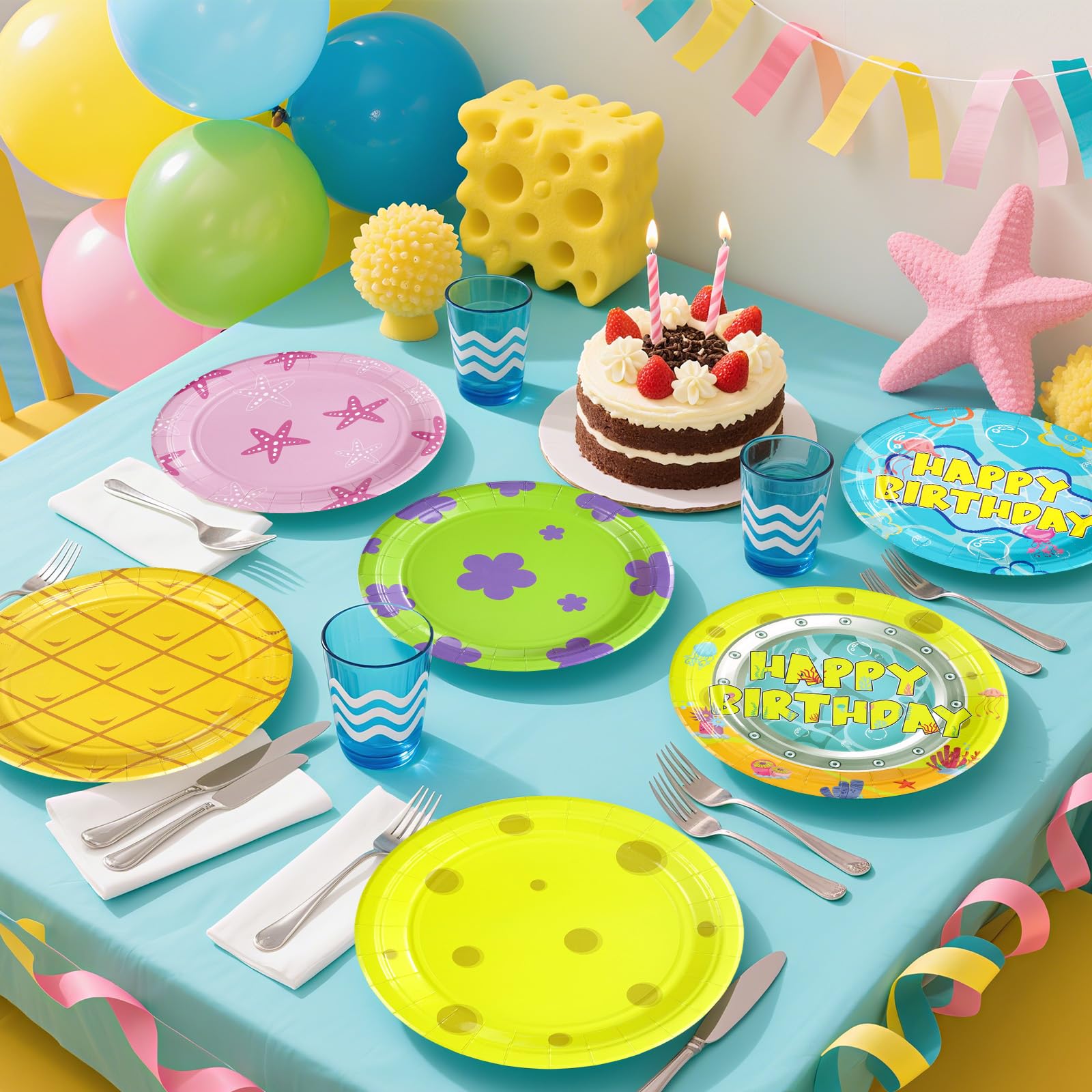 60 Pcs Yellow Cartoon Birthday Party Plates - Grencian