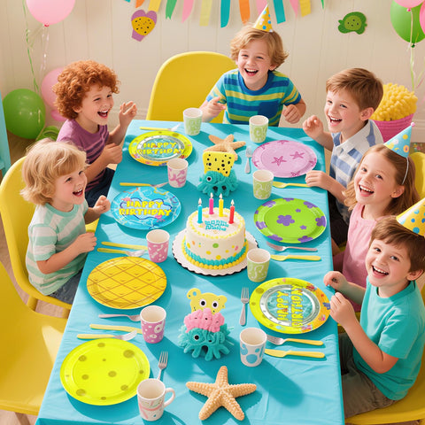 60 Pcs Yellow Cartoon Birthday Party Plates - Grencian