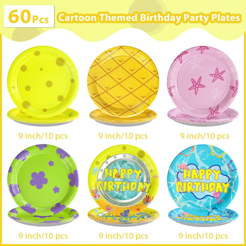 60 Pcs Yellow Cartoon Birthday Party Plates - Grencian