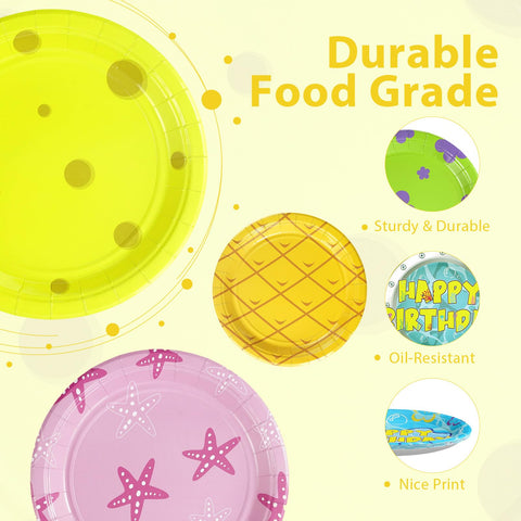 60 Pcs Yellow Cartoon Birthday Party Plates - Grencian