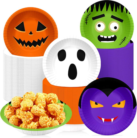 Grencian 60Pcs 12oz Halloween Paper Bowls Pumpkin Monster