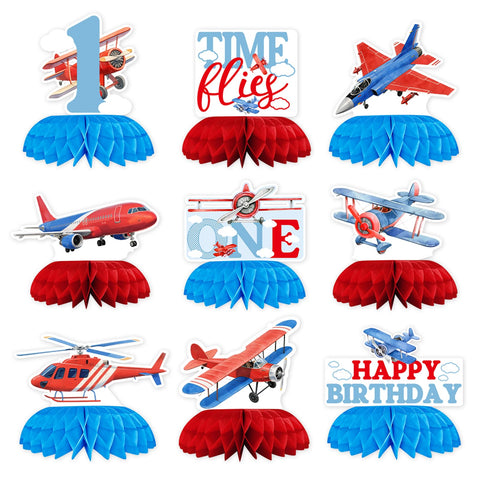 9 Pcs Airplane 1st Birthday Honeycomb Centerpieces - Grencian