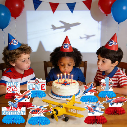 9 Pcs Airplane 1st Birthday Honeycomb Centerpieces - Grencian