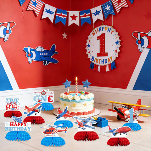 9 Pcs Airplane 1st Birthday Honeycomb Centerpieces - Grencian