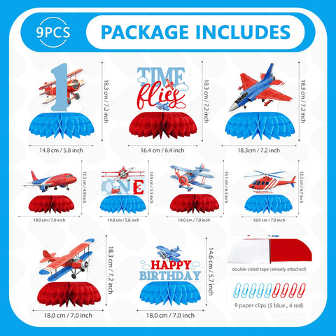 9 Pcs Airplane 1st Birthday Honeycomb Centerpieces - Grencian