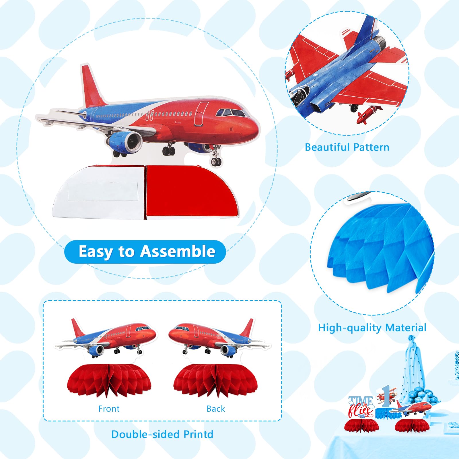 9 Pcs Airplane 1st Birthday Honeycomb Centerpieces - Grencian