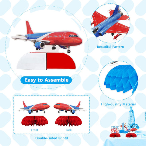 9 Pcs Airplane 1st Birthday Honeycomb Centerpieces - Grencian