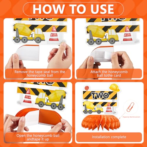 9 Pcs Construction 2nd Birthday Honeycomb Centerpieces - Grencian