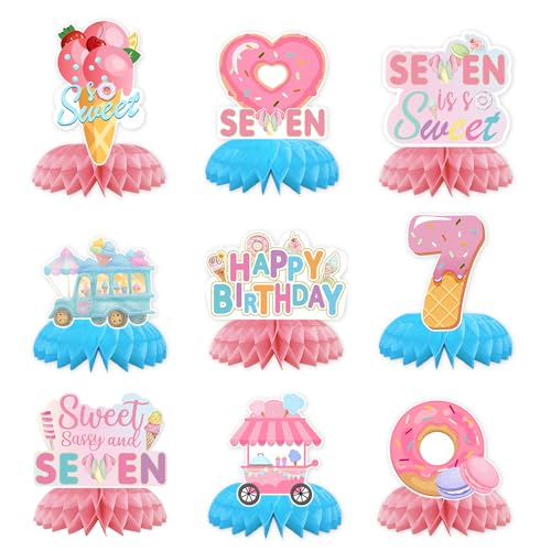 9 Pcs Donut 7th Birthday Honeycomb Centerpieces - Grencian