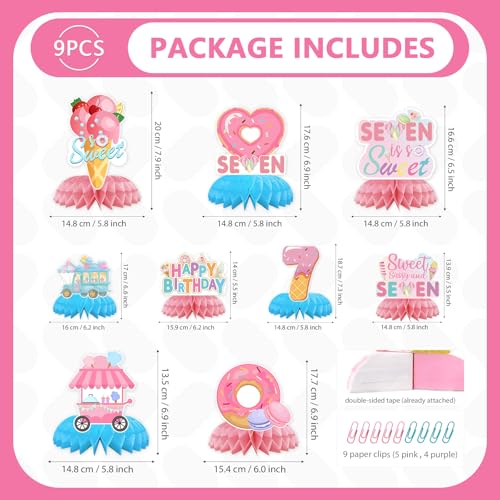9 Pcs Donut 7th Birthday Honeycomb Centerpieces - Grencian