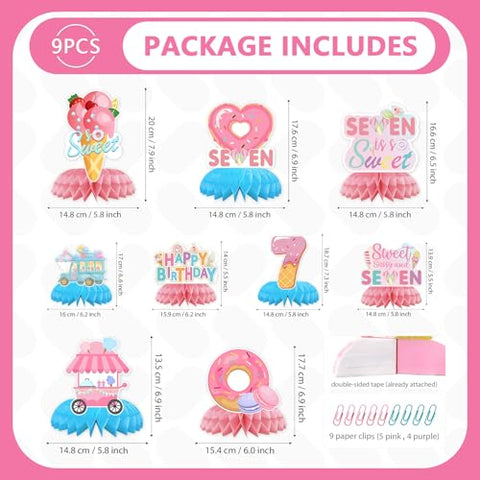 9 Pcs Donut 7th Birthday Honeycomb Centerpieces - Grencian