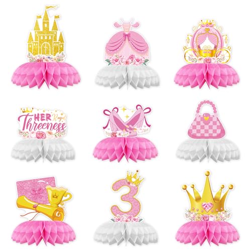 9 Pcs Princess 3rd Birthday Honeycomb Centerpieces - Grencian