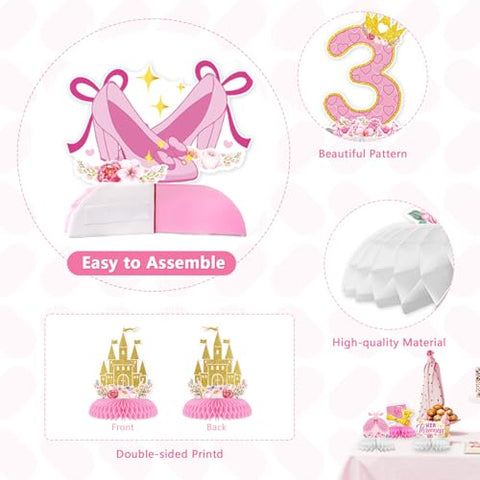 9 Pcs Princess 3rd Birthday Honeycomb Centerpieces - Grencian