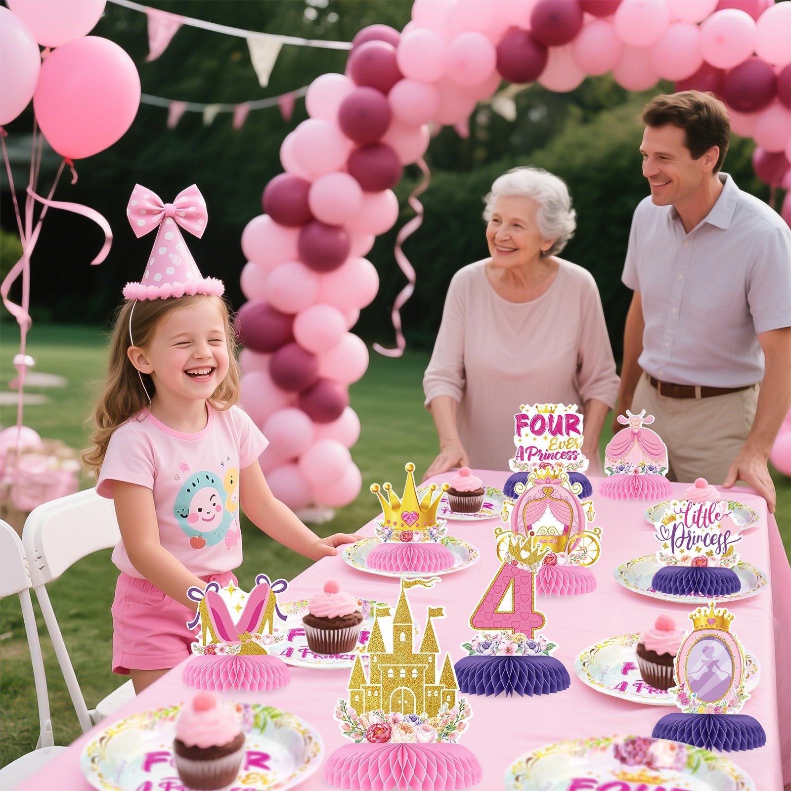 9 Pcs Princess 4th Birthday Honeycomb Centerpieces - Grencian