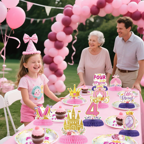 9 Pcs Princess 4th Birthday Honeycomb Centerpieces - Grencian