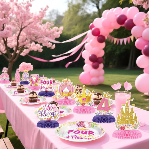 9 Pcs Princess 4th Birthday Honeycomb Centerpieces - Grencian