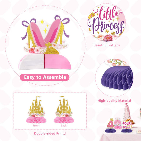 9 Pcs Princess 4th Birthday Honeycomb Centerpieces - Grencian