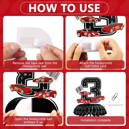 9 Pcs Race Car 3rd Birthday Honeycomb Centerpieces - Grencian