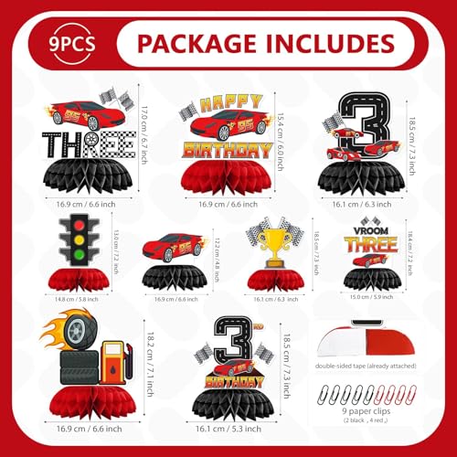 9 Pcs Race Car 3rd Birthday Honeycomb Centerpieces - Grencian