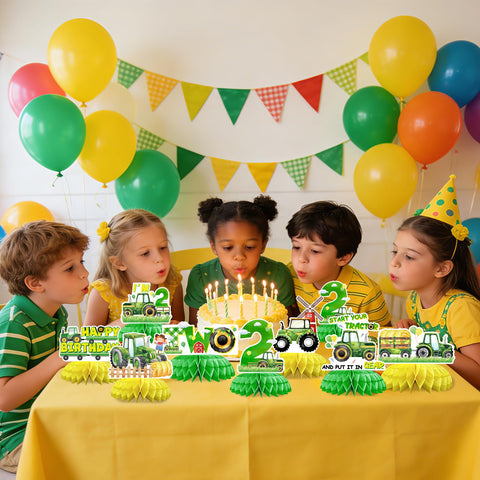 9 Pcs Tractor 2nd Birthday Honeycomb Centerpieces